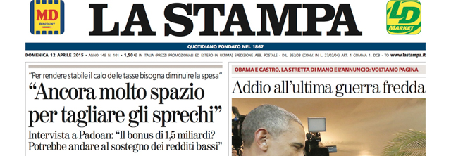Le prime pagine di domenica 12 aprile 2015