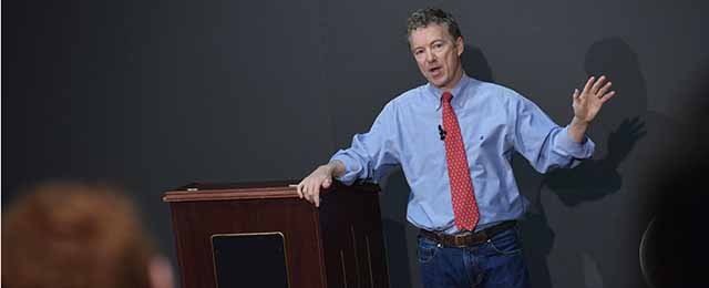 Senator Rand Paul, R-KY, speaks during a discussion on reforming the criminal justice system at Bowie State University on March 13, 2013 in Bowie, Maryland. AFP PHOTO/MANDEL NGAN (Photo credit should read MANDEL NGAN/AFP/Getty Images)