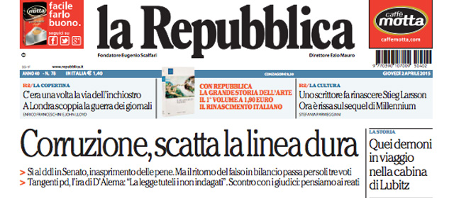 Le prime pagine di giovedì 2 aprile 2015