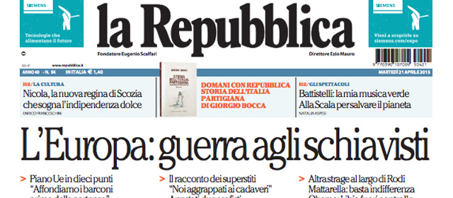 Le prime pagine di martedì 21 aprile 2015