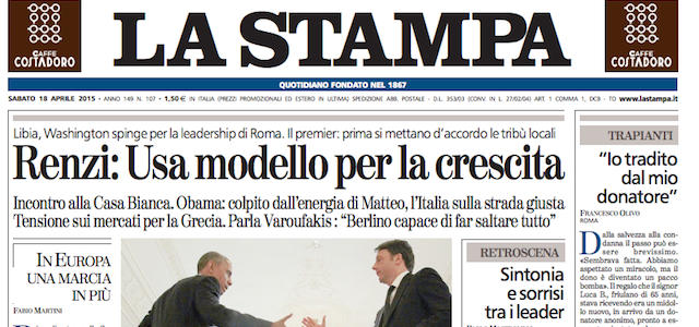Le prime pagine di sabato 18 aprile 2015