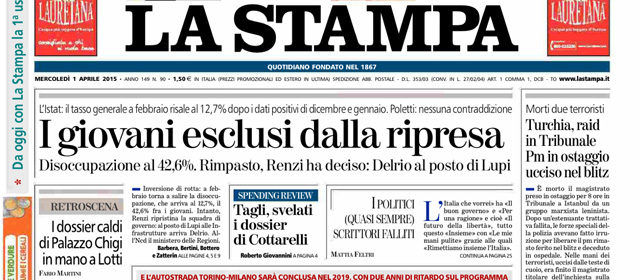 Le prime pagine di mercoledì 1 aprile 2015
