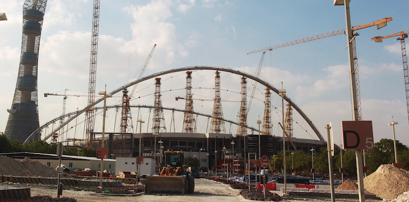 Una foto dello stadio "Khalifa"in costruzione a Doha in vista dei Mondiali di calcio del 2022 (STR/AFP/Getty Images)