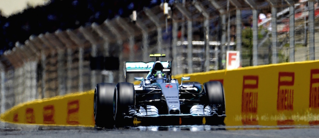 Mercedes AMG Petronas F1 Team's German driver Nico Rosberg drives at the Circuit de Catalunya on May 10, 2015 in Montmelo on the outskirts of Barcelona during the Spanish Formula One Grand Prix. AFP PHOTO / TOM GANDOLFINI (Photo credit should read Tom Gandolfini/AFP/Getty Images)