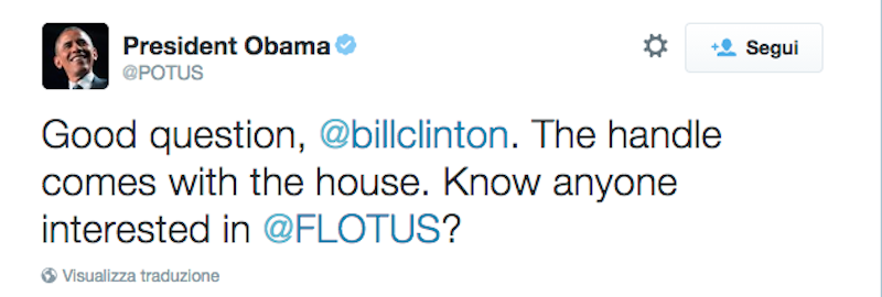 Lo scambio di tweet – scherzosi – tra Bill Clinton e Barack Obama