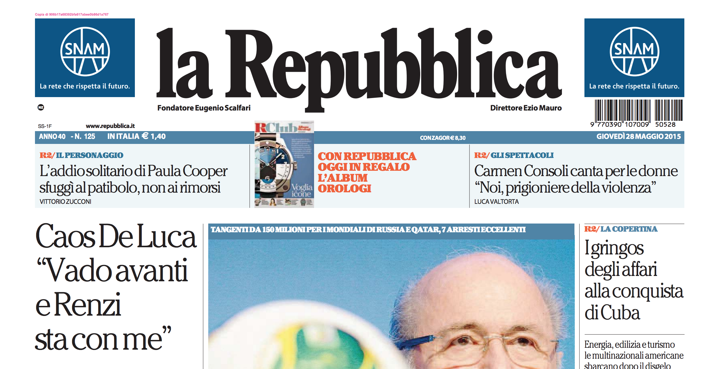Le prime pagine di giovedì 28 maggio 2015