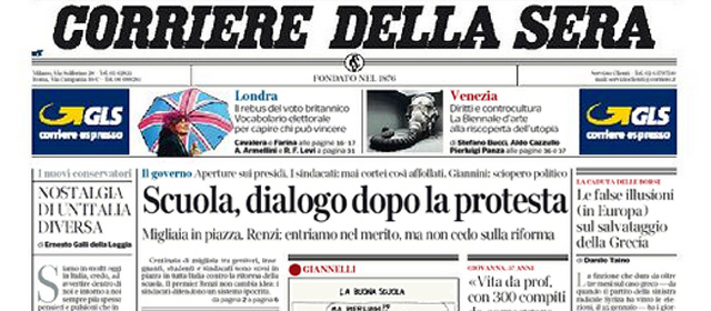 Le prime pagine di mercoledì 6 maggio 2015