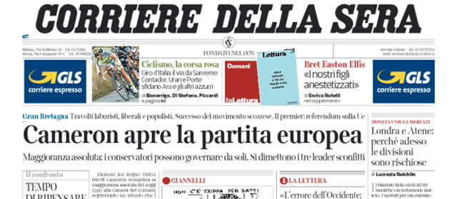 Le prime pagine di sabato 9 maggio 2015