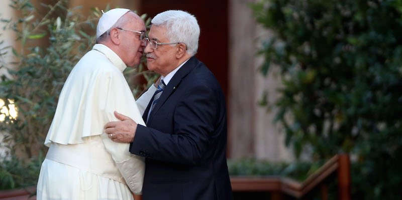 Pope Francis meets Israeli President Shimon Peres, Palestinian President Mahmoud Abbas and Patriarch Bartholomaios I for a peace invocation prayer at the Vatican Gardens on June 8, 2014 in Vatican City, Vatican. Pope Francis invited Israeli President Shimon Peres and Palestinian President Mahmoud Abbas to the encounter on May 25th during his brief but intense visit to the Holy Land.
