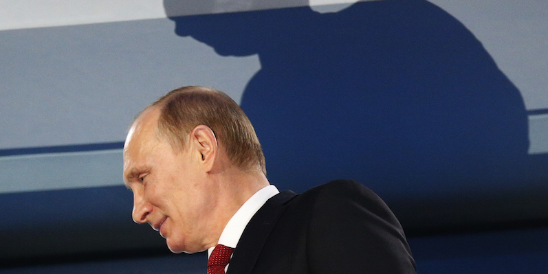 Il presidente Vladimir Putin durante un evento per i Giochi paralimpici del 2014 a Sochi, in Russia, il 16 marzo 2014.
(AP Photo/Dmitry Lovetsky)