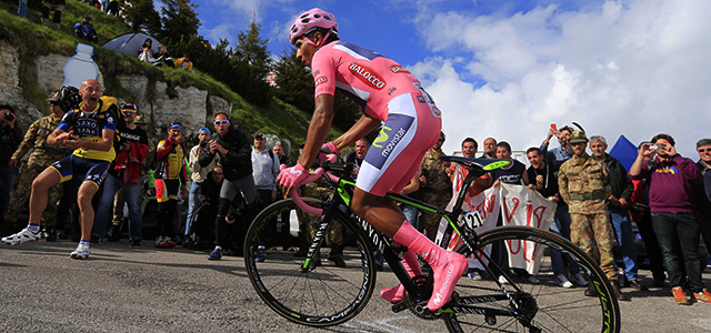 Colombian Nairo Quintana competes during the uphill time trial in the 19th stage of the 97th Giro d'Italia, Tour of Italy, cycling race from Bassano del Grappa to Cima Grappa on May 30, 2014 in Cima Grappa (Crespano del Grappa) . AFP PHOTO/LUK BENIES (Photo credit should read LUK BENIES/AFP/Getty Images)