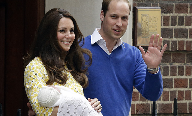 Britain's Prince William and Kate, Duchess of Cambridge and their newborn baby princess, pose for the media as they leave St. Mary's Hospital's exclusive Lindo Wing, London, Saturday, May 2, 2015. Kate, the Duchess of Cambridge, gave birth to a baby girl on Saturday morning. (AP Photo/Matt Dunham)