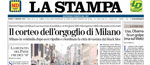 Le prime pagine di lunedì 4 maggio 2015