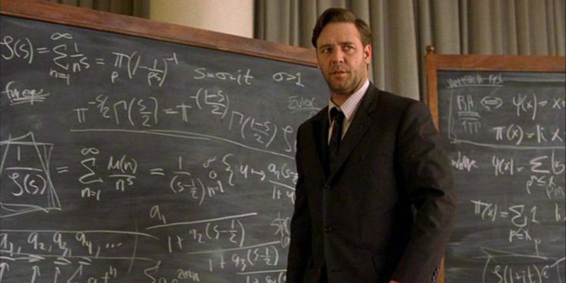 Russell Crowe come John Nash in una scena di "A Beautiful Mind" 