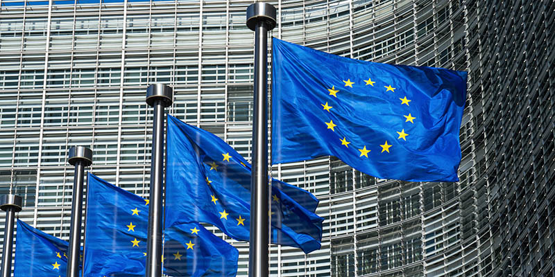 Bandiere fuori dalla sede della Commissione europea a Bruxelles (Daniel Kalker/picture-alliance/dpa/AP Images)