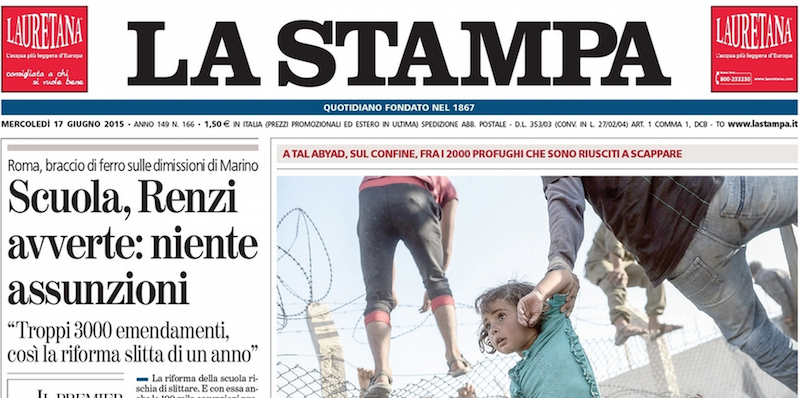 Le prime pagine di mercoledì 17 giugno 2015