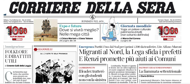 Le prime pagine di martedì 9 giugno 2015