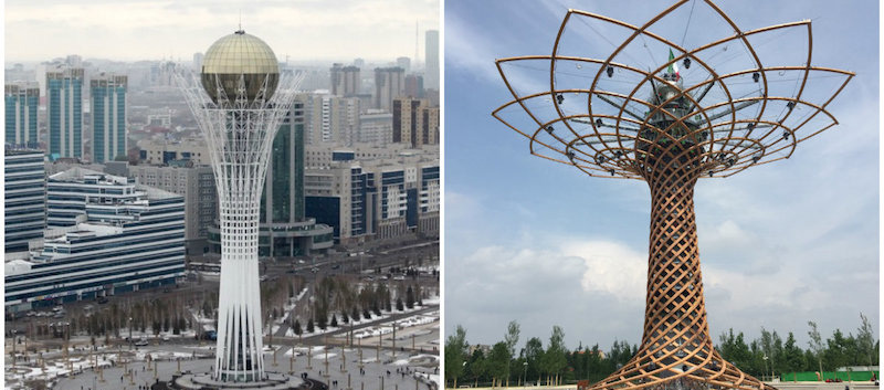Il confronto tra l'Albero della Vita di Expo e la Bayterek Tower del Kazakistan. (Fredrik von Erichsen/AP Images)