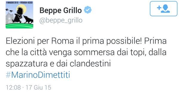 Il tweet cancellato di Beppe Grillo su Roma