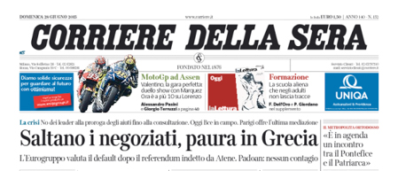 Le prime pagine di domenica 28 giugno 2015