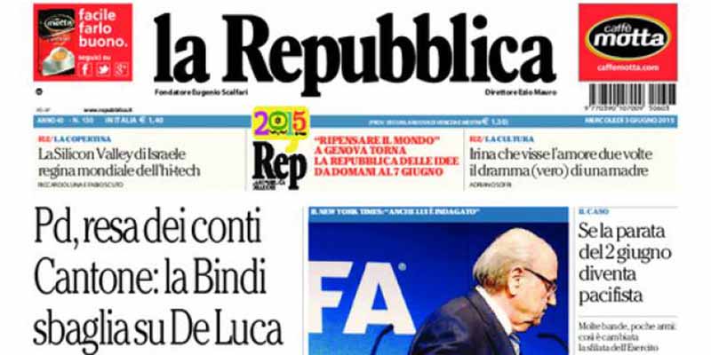 Le prime pagine di mercoledì 3 giugno 2015