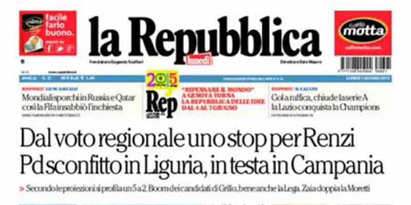 Le prime pagine di lunedì 1 giugno 2015