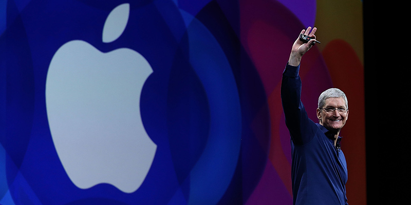 Il CEO di Apple, Tim Cook, durante la presentazione a San Francisco (Justin Sullivan/Getty Images)
