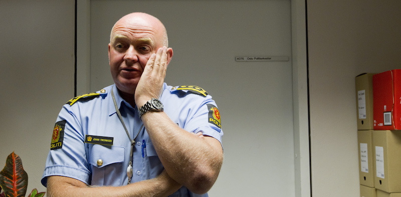 Il capo della polizia norvegese Johan Fredriksen durante una conferenza stampa a Oslo, nel 2011. (BERIT ROALD/AFP/Getty Images)