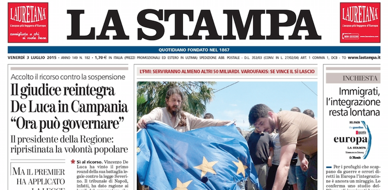 Le prime pagine di venerdì 3 luglio 2015