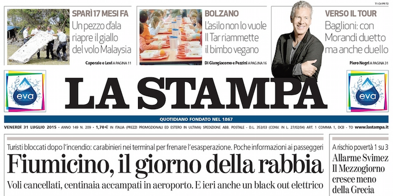 Le prime pagine di venerdì 31 luglio 2015