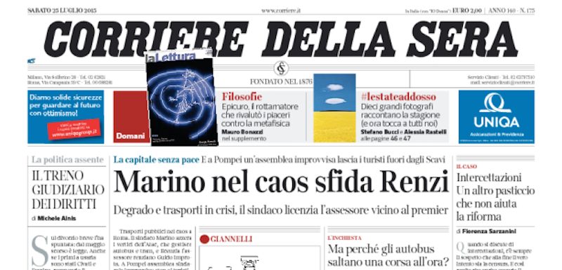 Le prime pagine di sabato 25 luglio 2015