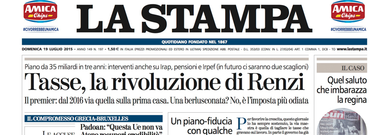 Le prime pagine di domenica 19 luglio 2015