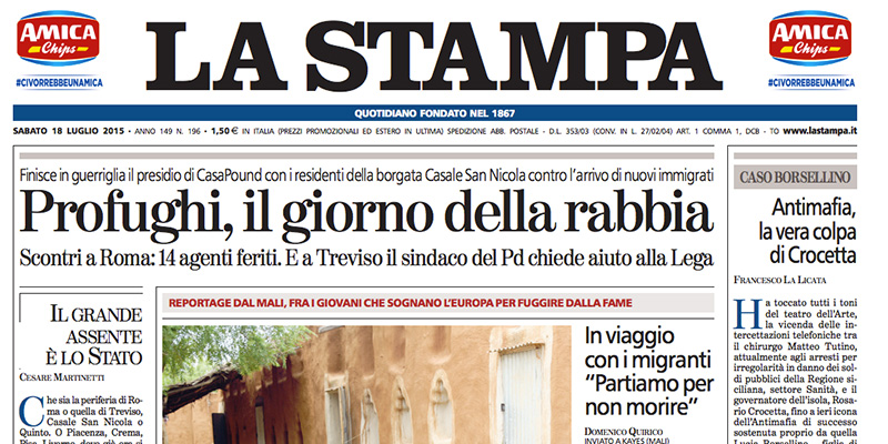 Le prime pagine di sabato 18 luglio 2015