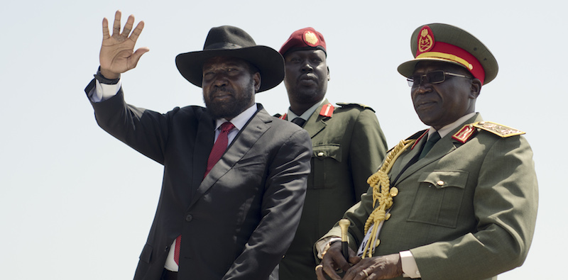 Il presidente del Sud Sudan Salva Kiir alle celebrazioni per la giornata dell'Indipendenza del paese, 9 luglio 2015. 
(AP Photo/Jason Patinkin)