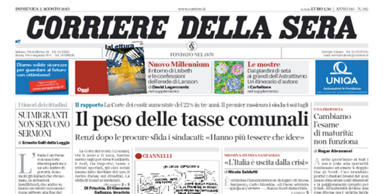 Le prime pagine di domenica 2 agosto 2015