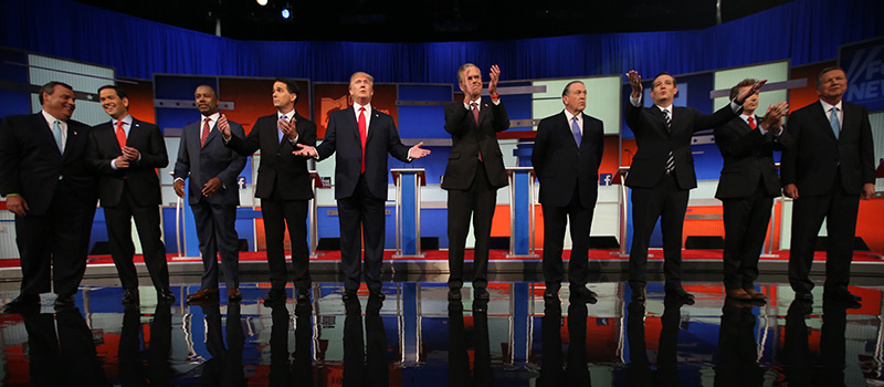 I candidati Repubblicani prima del dibattito. (AP Photo/Andrew Harnik)