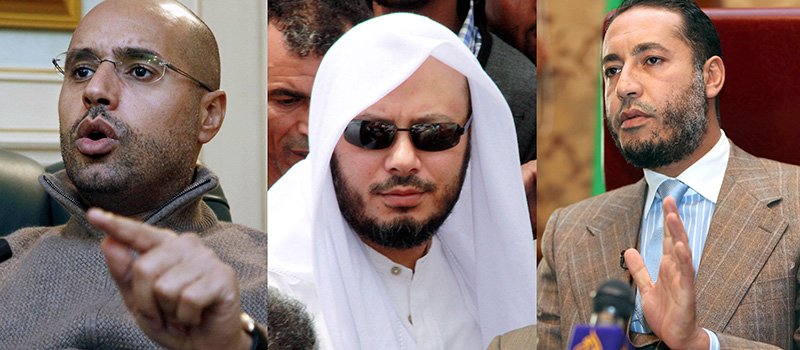 Tre figli di Muammar Gheddafi, da sinistra a destra: Saif al-Islam, Mohammed e Saadi.(-/AFP/Getty Images)