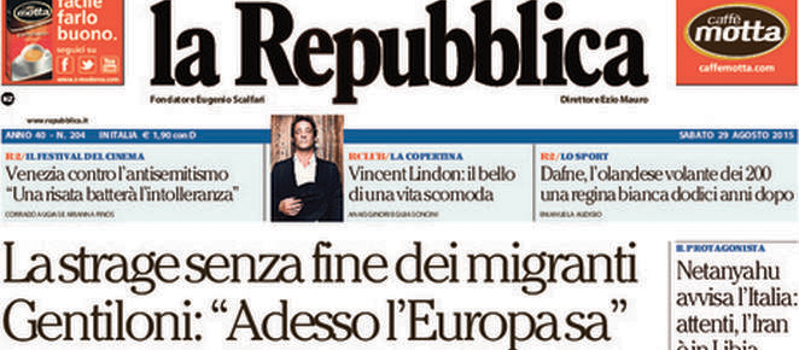 Le prime pagine di sabato 29 agosto 2015