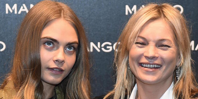 Cara Delevingne e Kate Moss da Mango a Milano, 23 settembre 2015. 
(ANSA / DANIEL DAL ZENNARO)