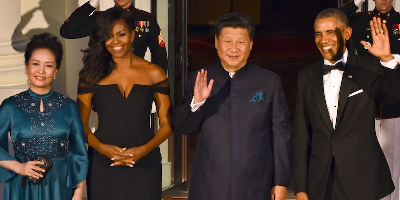Barack Obama e Michelle Obama, con Xi Jinping e sua moglie Peng Liyuan, il 25 settembre 2015 (JIM WATSON/AFP/Getty Images)