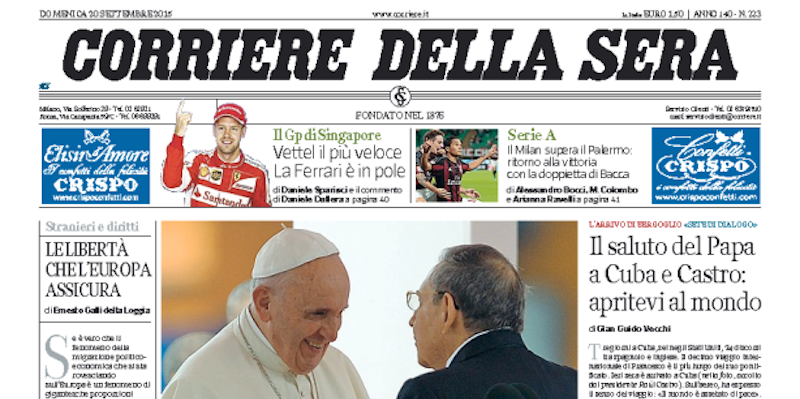 Le prime pagine di domenica 20 settembre 2015