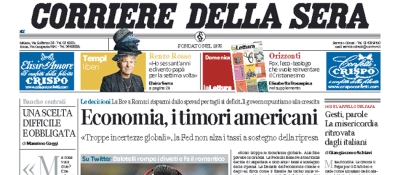 Le prime pagine di venerdì 18 settembre 2015