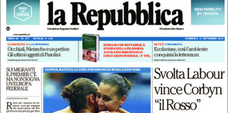 Le prime pagine di domenica 13 settembre 2015