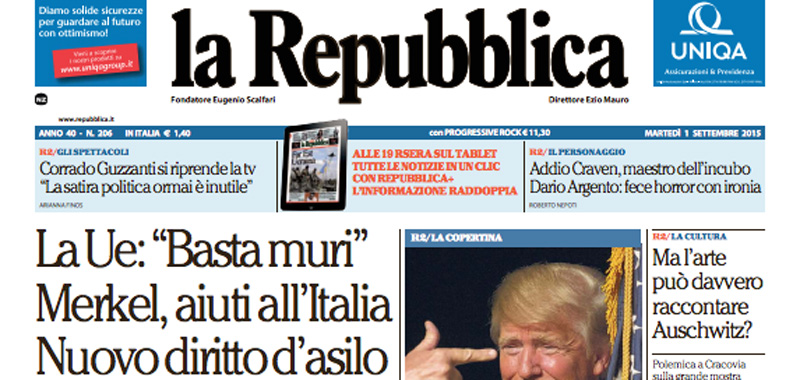 Le prime pagine di martedì 1 settembre 2015