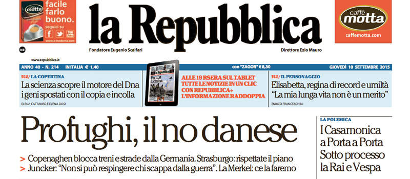 Le prime pagine di giovedì 10 settembre 2015