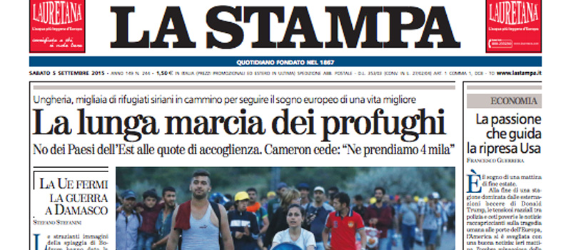 Le prime pagine di sabato 5 settembre 2015
