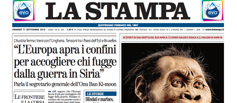 Le prime pagine di venerdì 11 settembre 2015