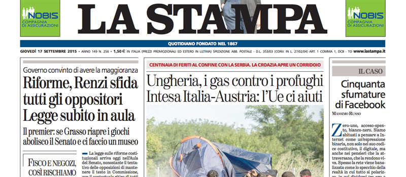 Le prime pagine di giovedì 17 settembre 2015