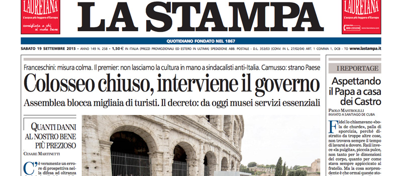 Le prime pagine di sabato 19 settembre 2015