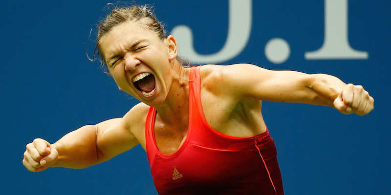 Simona Halep festeggia la vittoria contro Victoria Azarenka. (Al Bello/Getty Images)